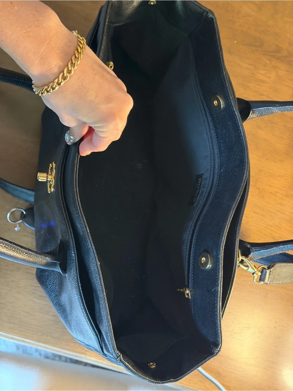 CHANEL Black Leather Tote with Gold CC Hardware